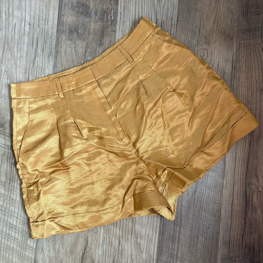 J. Crew High Waist Gold Linen Tailored Shorts